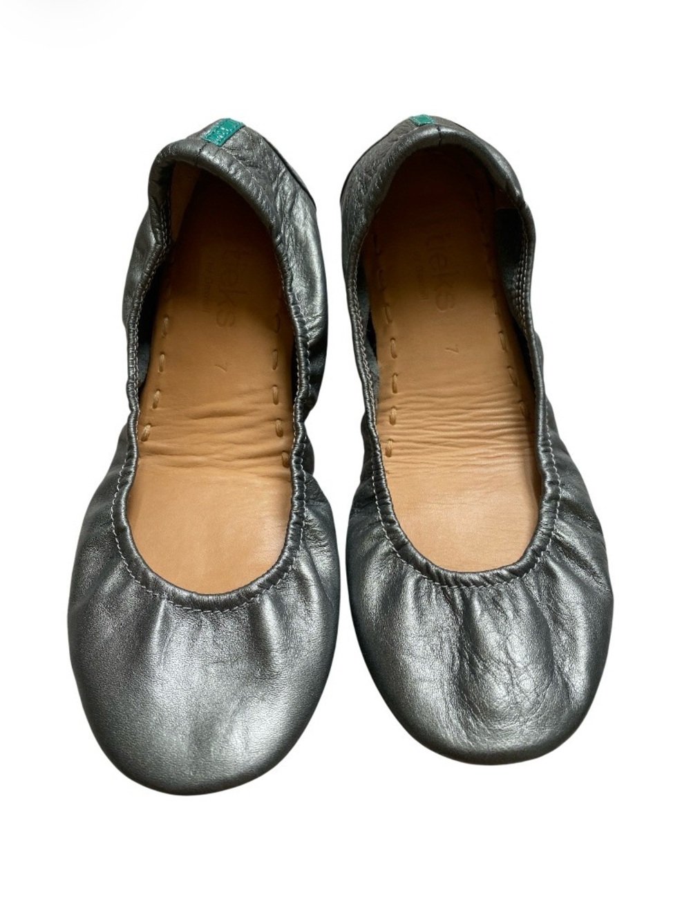 Tieks METALLIC PEWTER Size 7 Foldable Ballet Flats Leather used once - Picture 2 of 14